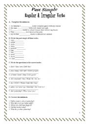 English Worksheet: Past Simple - Regular and Irregular Verbs