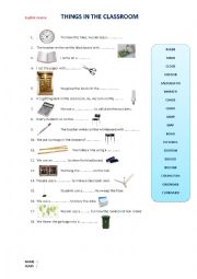English Worksheet: Things in the Classroom