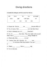 English Worksheet: Giving Directions