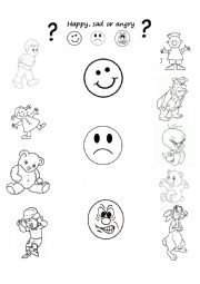 English Worksheet: Feelings Matching_Happy/sad/angry