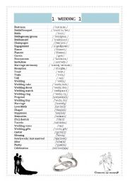 English Worksheet: Wedding Vocabulary and Wedding Humorous Readings (2 pages)