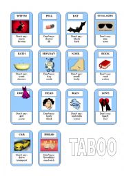 English Worksheet: Taboo!! Great vocabulary game