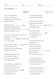 English Worksheet: Song - Thank You (Infinitives, Gerund and Modals)
