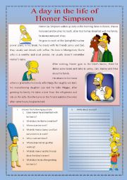 English Worksheet: A day in the life of Homer Simpson