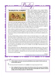 English Worksheet: Reading for pleasure