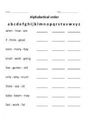 English Worksheet: Alphabetical order