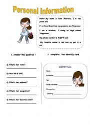 English Worksheet: Personal information 