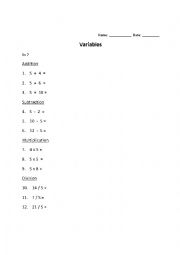 English Worksheet: Find the missing number