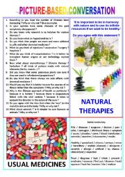 English Worksheet: Picture-based conversation : topic 49 - natural therapies vs usual medicines