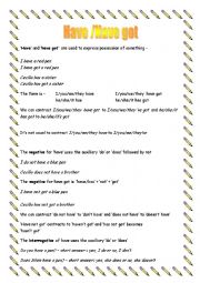 English Worksheet: Have/have got - grammar guide and exercises