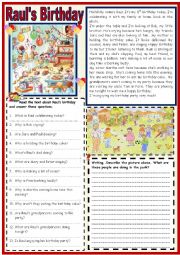 English Worksheet: Rauls Birthday Party