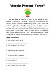 English Worksheet: Simple Present Tense Daily Routine