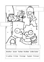 English Worksheet: Simpson Family Tree and Colours