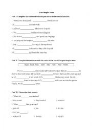 English Worksheet: past simple tense