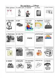 English Worksheet: Do you have...interview bingo