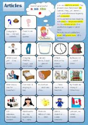 English Worksheet: articles ( +keys )