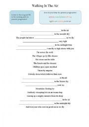 English Worksheet: Present continous(introduction through a song)