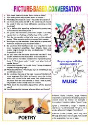 English Worksheet: Picture-based conversation : topic 50 - music vs poetry