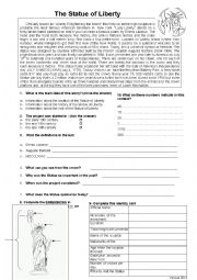 English Worksheet: The Statue Of Liberty: Reading  comprehension