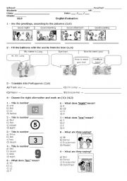 English Worksheet: Test on greetings and numbers from 1 to twelve