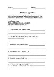 English Worksheet: Adjectival opposites