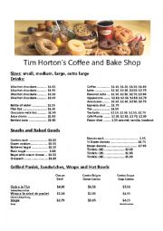 English Worksheet: Tim Hortons Cafe and Bake Shop Role Play
