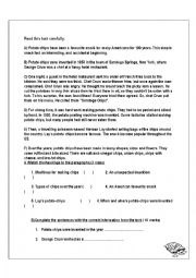 English Worksheet: A reading passage a bout the history of potato chips