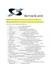 English Worksheet: Borrow & Lend