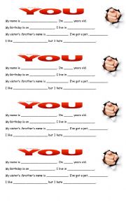 English Worksheet: All about you