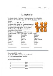 English Worksheet: At a Party - introductions