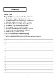 English Worksheet: Passive (Active to Passive)