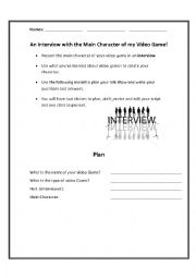 English Worksheet: An Interview with the Main Character of your Video Game!