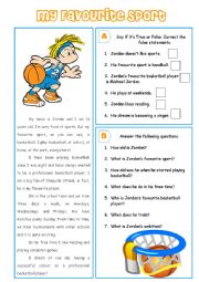 English Worksheet: My Favourite Sport - reading