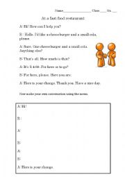 English Worksheet: Role-play Fast Food