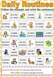 English Worksheet: Fully Editable Daily routines & present simple tense practice