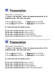 English Worksheet: pronunciation want to/would like to.