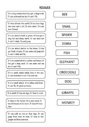 English Worksheet: Animal riddles