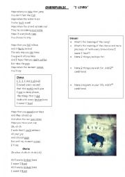 English Worksheet: Onerepublic I lived