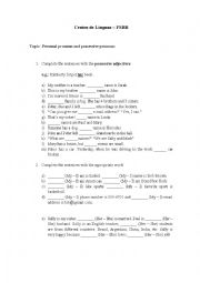 English Worksheet: Personal pronoun and possessive adjective