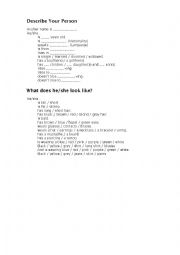 English Worksheet: Describe your person
