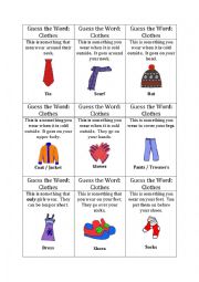 English Worksheet: Guess the word game (clothes)