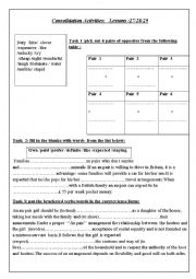 English Worksheet: consolidation activities lessons 27/28/29 Level :1 st year(tunisian program)