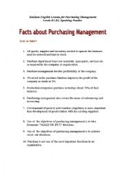 Facts about Purchasing Management, True or False Speaking Activity