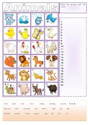 English Worksheet: animals matching