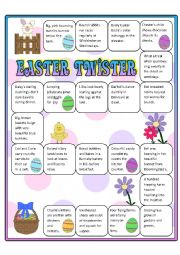 English Worksheet: Easter Twister Boardgame with Tongue Twisters