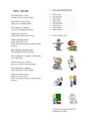 English Worksheet: people job song 