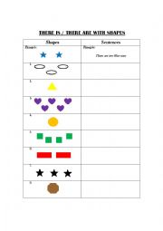 English Worksheet: There is / There are with shapes and colours