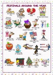 English Worksheet: Festivals Around the Year (Picture Dictionary)