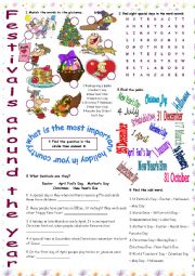 English Worksheet: Festivals Around the Year (Vocabulary Exercises)