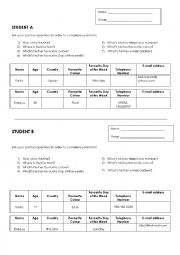 English Worksheet: Pair work for practicing personal information